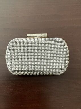 le chateau Silver Crystal Embellished Evening Clutch